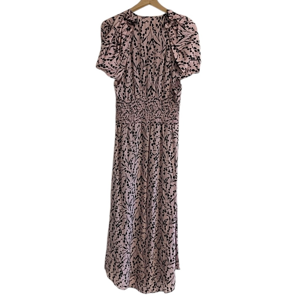 ✨Maje✨Rivara 100% Silk Floral Midi Dress sz Large Surplice Ruffle - Picture 7 of 15